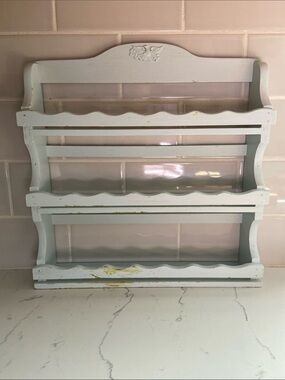 Vintage 1940s Wooden Wall Spice Rack 3 Tier Farmhouse Cottage Kitchen Shelf